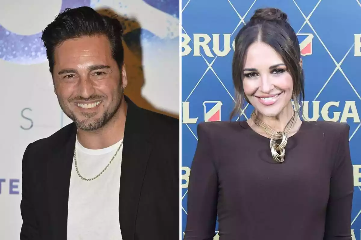 Montaje de David Bustamante sonriendo con una cadena de oro y Paula Echevarría sonriendo con un moño en el pelo Montaje de David Bustamante sonriendo con una cadena de oro y Paula Echevarría sonriendo con un moño en el pelo
